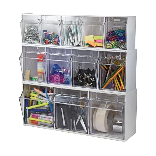 Deflecto Tilt Bins, Interlocking 3-Bins, 24" x 7" x 9.5 ", White (20303OP) - style: 3 Bins