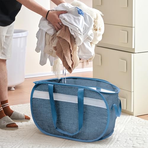 Collapsible Laundry Baskets, Foldable Tear Proof Pop Up Hamper with Reinforced Carry Handles, Durable Laundry Hamper for Home, Laundry, Bathroom, Dorm or Travel (Blue) - color: Blue(Cationic), size: 1 Pack