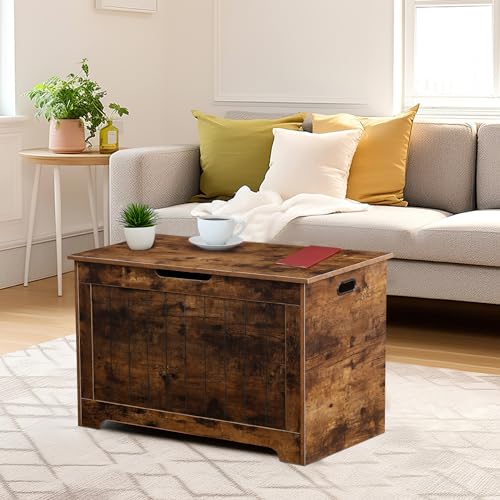JungleA 30'' Storage Chest Trunk, Large Wooden Box, Shoe Blanket Storage Bench, Chest Organizers w/2 Safety Hinges, for Living Room, Bedroom, Entryway, Rustic brown - color: Rustic Brown, size: 30''