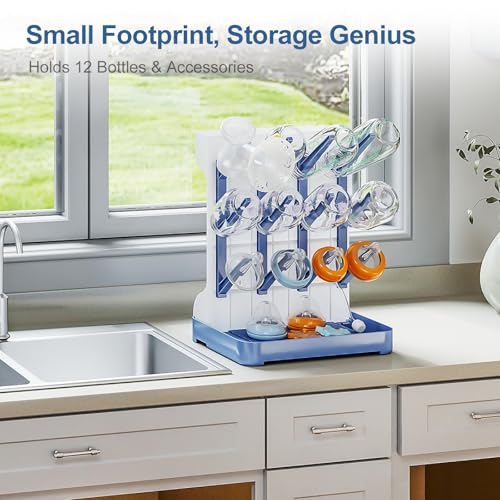 GoMaihe Baby Bottle Drying Rack: Space Saving Vertical Bottle Dryer Holder - Baby Accessories Storage Stand Organize Brushes Pacifiers on Countertop - BPA-Free - Blue - color: Blue