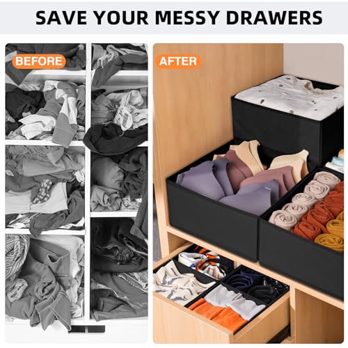 Criusia Closet Drawer Organizer Clothes, 15 Pack Dresser Organizer for Baby Clothes, Fabric Drawer Dividers for Nursery Bedroom (Black) - color: Black