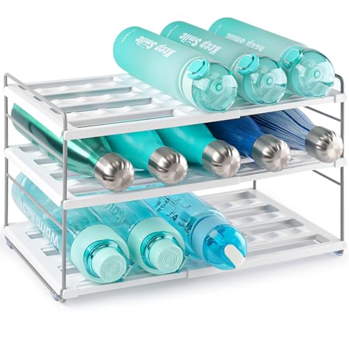 Cirhy Adjustable Water Bottle Organizer Holder for Cabinet, 3-Tier Expandable Water Bottle Storage Rack for Tumblers, Travel Mugs, and Cups – Kitchen Pantry Organization and Storage for Stanley Cups - style: Water Bottle Organizer-10”Tall