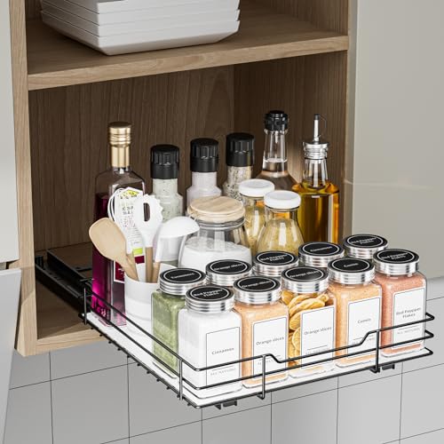 BOIVSHI Pull Out Spice Rack, Slide Out Spice Rack for Cabinet, Spice Organizer for Kitchen and Pantry, Fits Spices, Sauces, Canned Food (10.5''Wx10.5''Dx2.5''H) - size: 1 Tier,10.5''Wx10.5''Dx2.5''H