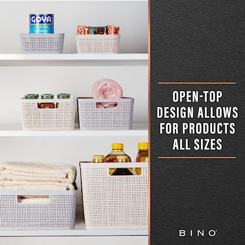 BINO - Woven Plastic Basket, Medium (Natural), 4-Pack, The Jute Collection, Home Organization, Space-Saving Storage, Stylish Design, Jute Basket - color: Natural, size: 4PK- M