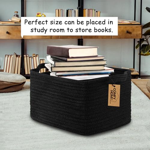 COMFY-HOMI Storage Basket for Shelves, Woven Baskets for Storage, Cotton Rope Basket,Toy Storage Organizer, Storage Cube Bin, Organization and Storage, Towel Baskets for Gift Empty, All Black - color: black, size: 13.5"X11"X9.5"