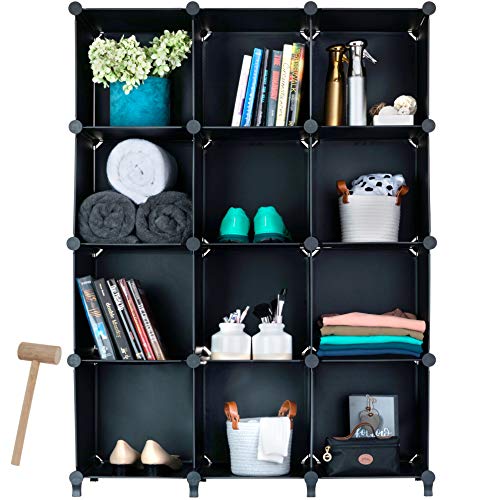 Homeries Cube Storage System – Modular DIY Plastic Closet Organizer Rack, Storage Shelves, Bookshelf, Bookcase for Bedroom, Office, Dorm Room, College, Living Room - Black (12-Cube) - size: Large