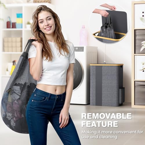 BlissTotes Laundry Basket with Lid, 80L Clothes Laundry Hamper with Handles and Removable Laundry Bag, Breathable Design Hamper with Lid for Bedroom, Bathroom, Dorm, Laundry Room - Light Grey - color: Light Grey, size: 80L