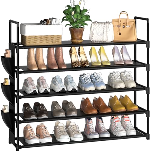 OYREL 5 Tier Shoe Organizer Rack for Closet, Entryway, Garage, Door, Space Saving, Shoe Holder Stand/Tower, Large, 20-25 Capacity - color: Black, size: 5 Tier