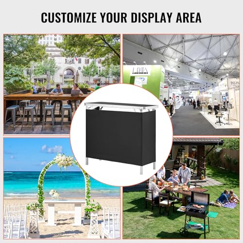 VEVOR Folding Portable Bar Table, Tradeshow Podium Table for Indoor, Outdoor, Party, Picnic, Exhibition, Includes Carrying Case, Storage Shelf and Black Skirt, 38.39" x 15.16" x 34.25" - size: 38.39 INCH