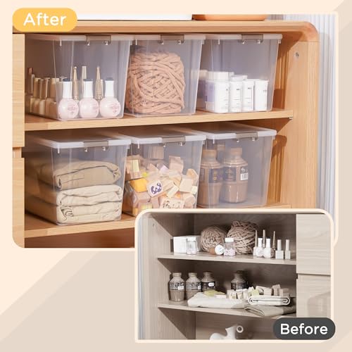 Citylife 7.8 QT 6 Pack Small Storage Bins Plastic Storage Container Stackable Box with Lids for Organizing, Clear White - color: Clear White, size: 7.8 QT(6 Pack)