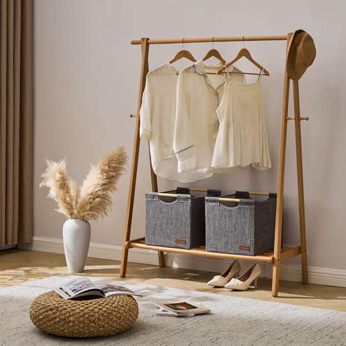 KAKAMAY Collapsible Cube Storage Bins 13x15x13 Inches Dark Grey 2-Pack, Foldable Fabric Organizer Baskets with Wooden Handles for Kallax Shelves, Living Room, Bedroom, Nursery, Closet, Toys, Clothes - color: Dark grey