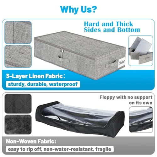 Under Bed Storage Container Bin 3 Pack, Low Profile Foldable Underbed Clothes Storage Organizer W/ Ultra Thick Fabric and Sturdy Bottom/Sides, Dual Zipper Storage Box for Dorm and Home 30x16x6.7" - color: Grey-3 Pack, size: 6.7in-Space