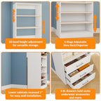 Closet System With 3 Sets, 6–16 Ft Closet Organizer System With 6 Drawers, Walk-In Closet With 9 Shelves & 5 Adjustable Hanging Rods, Customizable Modular Closet Kit, White