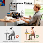Simple Trending Desk Organizer and Accessories, 2-Tier Computer Monitor Stand Riser with Drawer and 2 Pen Holders for Office Supplies, Black
