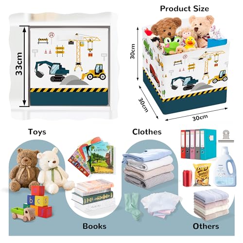 Clastyle Cars Storage Cube Organizer Set Closet Clothes Cube Storage Bin Home Office Box Chest Book Shelf Basket,Construction Vehicle,11.8x11.8x11.8 in - color: Construction Vehicle, size: 11.8x11.8x11.8 in