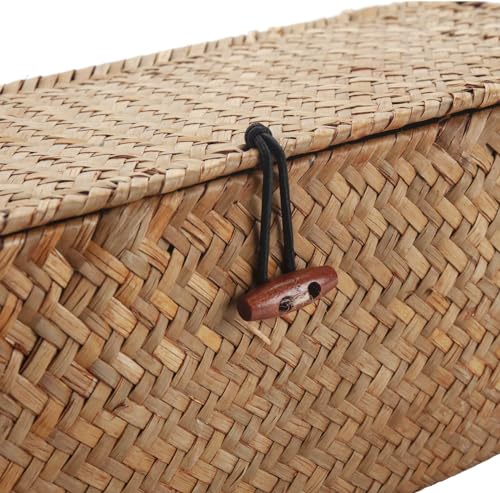 Seagrass Storage Basket for Bathroom - Wicker Toilet Tank Basket with Lid - Woven Narrow Organizer (16.5" x 5.5" x 5.5") - color: Natural, size: 16.5" x 5.5" x 5.5"