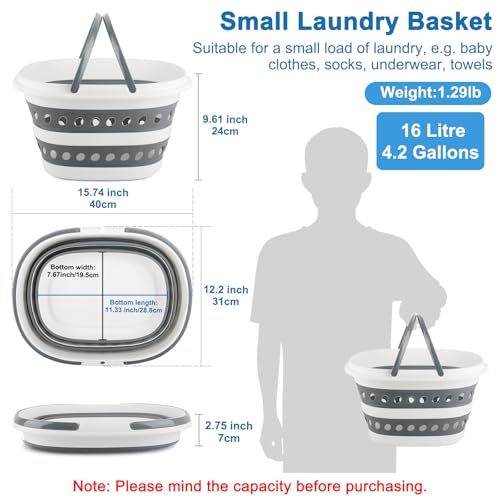 16L Collapsible Laundry Baskets with Handles, Small Laundry Hamper Plastic for Clothes Baby Kits, Pop-Up Clothes Hamper Plastic Bin Storage Basket Organizer for Dorm Room Essentials Camper Accessories - size: 16L