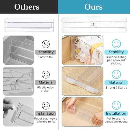 Vtopmart 12 Pack Drawer Dividers for Clothes, 4" High 13"-22" Adjustable Expandable Dresser Drawer Organizer, Clear Plastic Separators for Dresser, Baby Clothing, Underwear, Cosmetic, Toiletries - size: 4" H,13-22" L