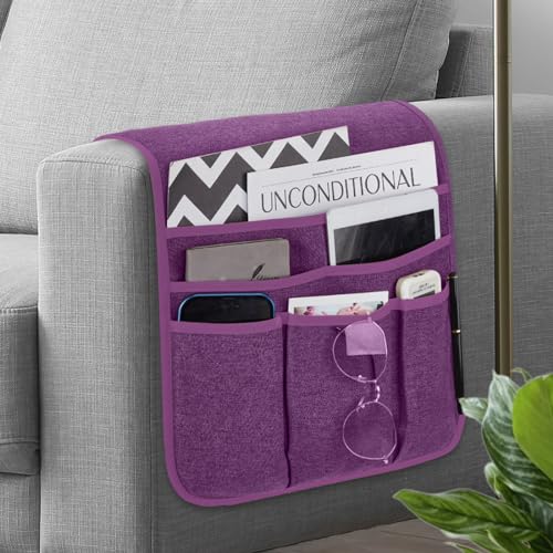 Teniux Remote Control Holder Armchair Caddy for Recliner Couch, Non-Slip Armrest Organizer with 5 Pockets for Magazine, Tablet, Phone, iPad (Purple) - color: Color K- Purple