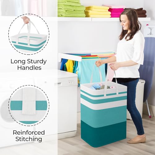 StorageRight Large Collapsible Laundry Basket Hamper with Easy Carry Handles，Freestanding Clothes Hampers for Laundry, Bedroom, Dorm, Towels, Toys, 75L, Green - color: Green, size: 75L