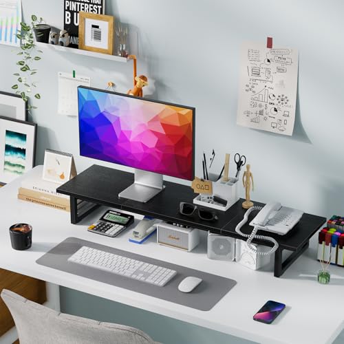 Simple Trending 38 Inch Dual Monitor Stand Riser, Wood and Steel Desktop Organizer for Home Office, Black - color: Black