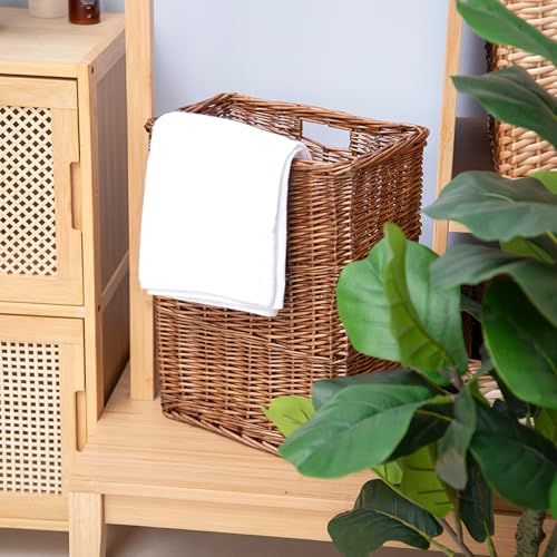 Storage Basket, 20L Slim Wicker Laundry Basket for Bedroom, Bathroom - Brown