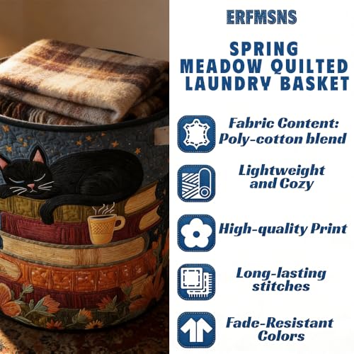 Cat Quilted Laundry Basket - 18"/22"/28", 2026 Large Quilted Cat Laundry Basket with Handles, Cozy Cat Fabric Storage Hamper for Nursery, Bedroom, Laundry Room, Clothes & Toys (8, S 14"X18") - color: 8, size: S 14"X18"
