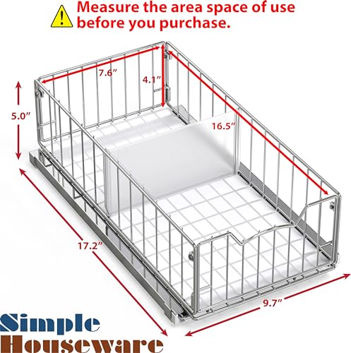Simple Houseware Pull-Out Cabinet Sliding Basket Organizer, 17.2" D x 9.7" W x 5" H – Chrome Finished, Ideal for Kitchen and Bathroom Cabinet Storage, Under Sink or Pantry Organization - color: Chrome