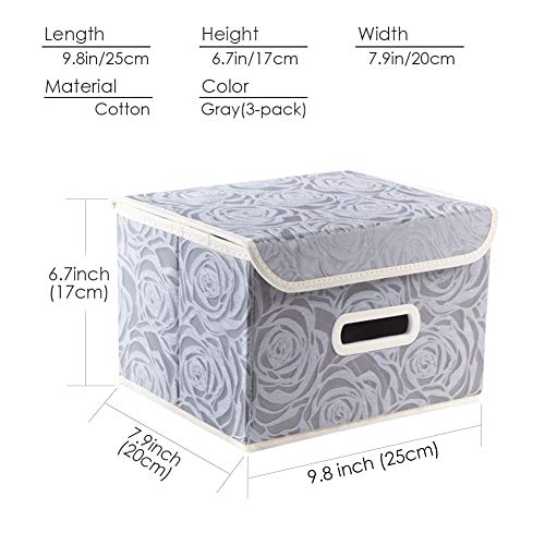 PRANDOM Collapsible Storage Boxes with Lids Fabric Decorative Storage Bins Cubes Organizer Containers Baskets with Cover Handles Divider for Bedroom Closet Living Room 9.8x7.9x6.7 Inch 3 Pack - color: Gray, size: Small(3-Pack)