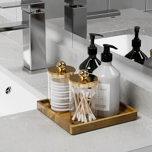 WEENSON Square Acacia Wood Bathroom Vanity Tray for Soap Dispenser, Toiletries, Makeup, Perfume, Decor, Kitchen Tray for Counter Salt Spice, Toilet Tank Tray for Candle, Nightstand 7.9"x7.9" - color: Acacia, size: 7.9" x 7.9" x 0.8"