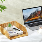 Yeaqee 2 Pcs Paper Tray Organizer for Desk Woven Letter File Organizer A4 File Tray Desk Paper Basket Letter Size Imitation Rattan Holder Organization Rack for Office Storage(Brown,Sleek Style) - style: Sleek Style