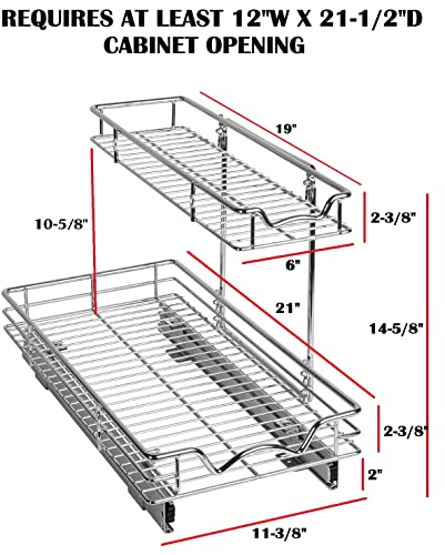 HOLDN’ STORAGE Two Tier Under Sink Organizers and Storage - Slide Out Cabinet Organizer w/Sliding Drawers for Cabinets- Lifetime Limited Warranty 11" Wx21 Dx15”H Chrome, Requires 12-1/2” Opening - size: 11" W x 21" D