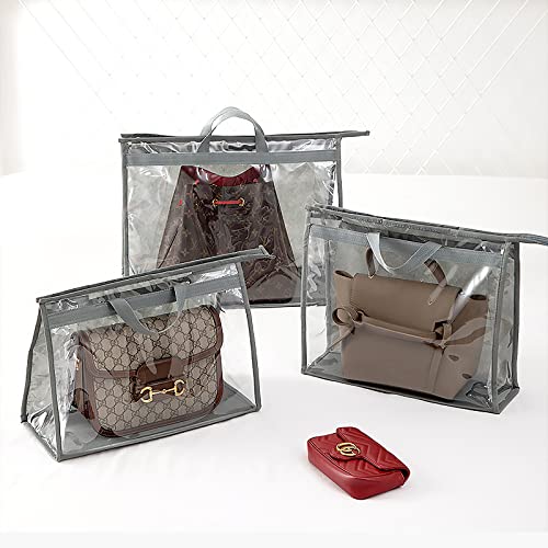 CINPIUK Handbag Dust Bags Clear Purse Storage Organizer for Closet Small to Extra Large Handbags Dust Free Bags Hanging Zipper Storage Bag with Hooks, ( Grey, 4 Sizes-8PCS) - color: Gray, size: 4 Sizes-8PCS