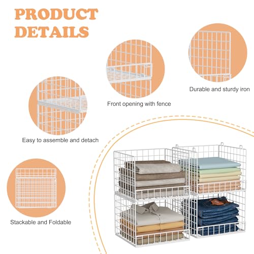 4-Tier Stackable Closet Organizers and Storage Baskets, Closet Shelf Organizer, Space-Saving Clothes Storage Drawer, Foldable Clothes Storage Bins for Closet Organizer System, White(Patent 30022416) - color: White, size: 4-Tier
