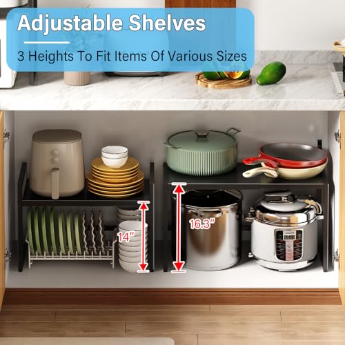 Expandable 110 LBS Heavy Duty Storage Shelves,Metal Shelving Unit for Pots Pans Microwave Small Appliance,Adjustable Storage Rack Shelf Organizer For Kitchen Garage Warehouse Cabinet Closet Pantry - color: Black, size: 1 Tier：11.8"D x 28.9"W x 16.3"H