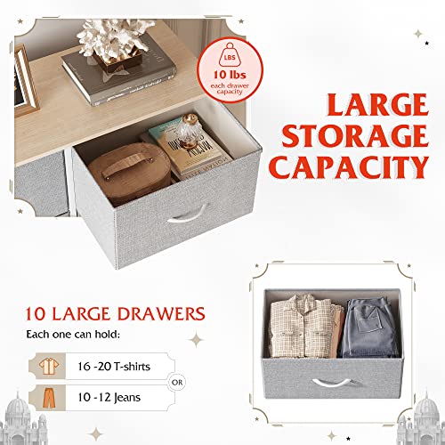 WLIVE Tall Dressers for Bedroom with 10 Drawers, Chest of Drawers, Dresser for Closet, Hallway, Living Room, Entryway, Light Grey - color: Light Grey