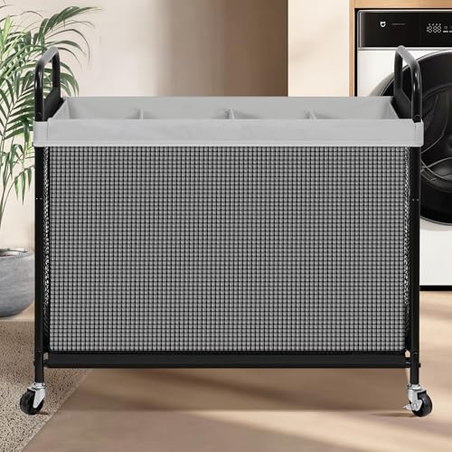 STO STO Laundry Hamper 4 Section, 140L Rolling Laundry Sorter Cart with Removable and Washable Liner Bag, Clothes Hamper with Wheels and Metal Handle for Laundry Room and Bedroom, Gray - color: Gray, size: 4-Section