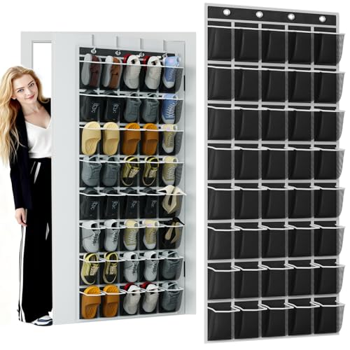 homyfort Over the Door Shoe Organizer, 40 Large Breathable Mesh Pocket,Space Saving Hanging Shoe Rack,Shoe Storage Holder for Entryway Bedroom Closet - color: Oxford-like Black, size: 1 Pack 40 Pockets