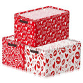 Geelin 3 Pcs Valentines Day Storage Baskets Red and White Heart Valentines Basket for Gifts Collapsible Waterproof Canvas Bin Organizer with Handles for Book Closet Shelf Nursery Decor - style: Valentine Red and White