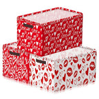 Geelin 3 Pcs Valentines Day Storage Baskets Red and White Heart Valentines Basket for Gifts Collapsible Waterproof Canvas Bin Organizer with Handles for Book Closet Shelf Nursery Decor - style: Valentine Red and White