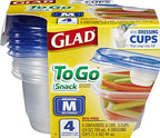 Glad GladWare To Go Snack Food Storage Containers with Lids, Medium Rectangle BPA Free Plastic with Built-In Dressing Cup for Salads and Snacks, Microwave Dishwasher Safe, 24 Oz, 4 Count - 6 Pack - size: 24 oz - 24 Count, style: Rectangle