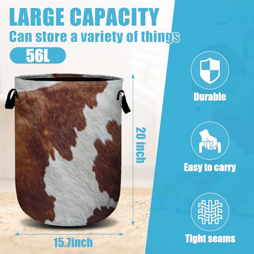 Brown Cow Skin Laundry Basket, Laundry Hamper Collapsible Oxford Cloth with Handle Clothes Toy Storage Bin for Bathroom Laundry Room Bedroom 15.7 X 20 Inch - color: Brown Cow Skin