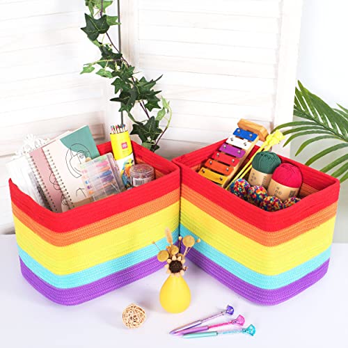 MINTWOOD Design 3-Pack Storage Baskets for Shelves, Playroom and Classroom, Book Basket, Decorative Storage Cube Bins, Woven Closet Organizers, Pantry and Shoe Organizer, Rainbow - color: Rainbow