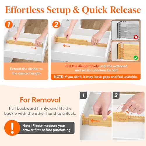 Lifewit 2.36" High 5 Pack Bamboo Drawer Dividers, 14.2-22" Expandable Kitchen Drawer Dividers, Adjustable Drawer Dividers for Clothes, Drawer Separators for Dresser, Kitchen, Bedroom, Bathroom