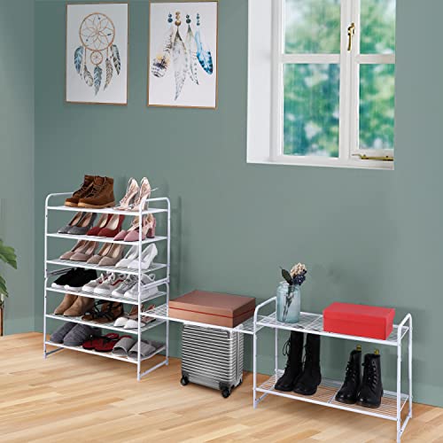 Simple Trending 3-Tier Stackable Shoe Rack, Expandable & Adjustable Shoe Shelf Storage Organizer, Wire Grid, White - color: White, size: 3 Tiers