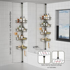 KEGII Shower Caddy Tension Pole, 4-Tier Rustproof Adjustable Corner Bathroom Organizer for Renters, 25–114.2 Inch No Drill Space-Saving Shower Storage Rack, Silver Gray - style: Tension Caddy（Silver Gray）