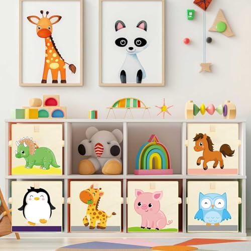 Kigley 6 Pcs Collapsible Cube Storage Bins Kids Foldable Storage Cube Organizer Fabric Toy Box Decorative Kids with Handles for Home Nursery Bedroom, 10.6 x 10.6 Inch(Cute Animal) - style: Cute Animal