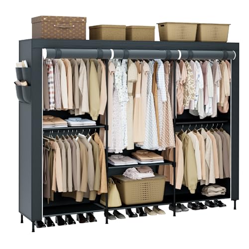 CASAMAYA Clothes Rack, Portable Closet, 81.5 Inch Large Capacity Wardrobe Closet, Clothes Storage Organizer with Shelves and 5 Hanging Rods, Easy to Assembly, Grey PCT136G01 - color: Grey, size: 81.5"L x 17.7"W x 78"H