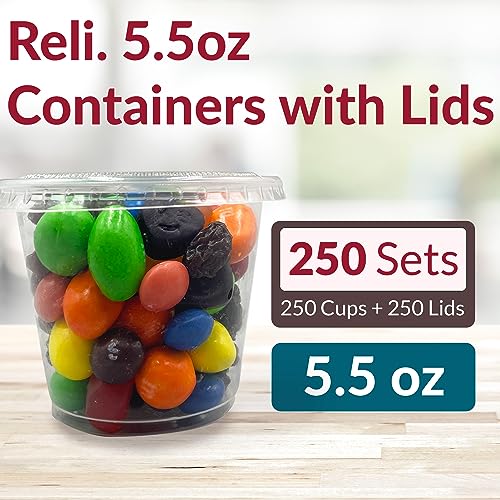 Reli. 5.5 oz Small Containers with Lids (250 Sets) | Jello Shot Cups with Lids | Clear Plastic Condiment Containers | 5 oz Portion Cup | 5oz Sauce