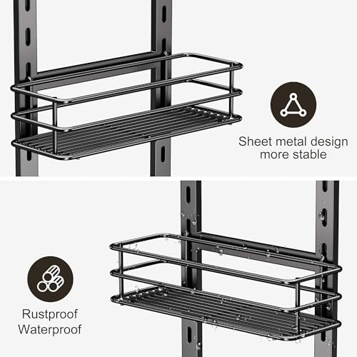 Orimade Adjustable Anti-slip Shower Caddy over Head, Rustproof Bathroom Hanging Shower Organizer with 2 Hooks for Razor, No Drilling Shower Shelves Storage Rack 2 Tier, Black - color: Black-2 Tier